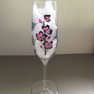 Hummingbird hand painted and vinyl  champagne glass